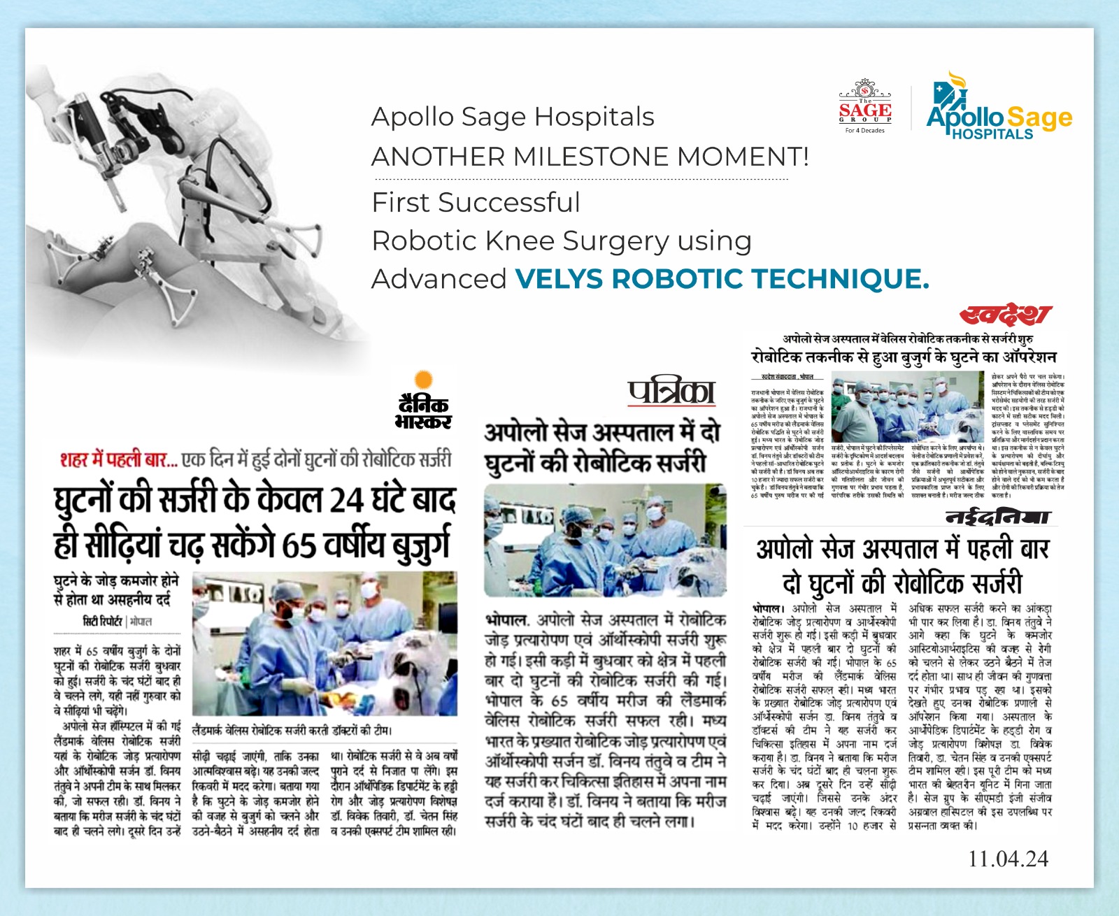 First Successful Robotic Knee Surgery Using Advanced VELYS Robotic Technique
